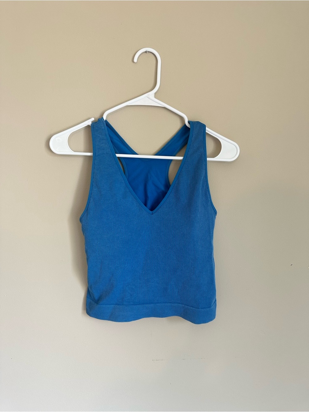 JoyLab Blue V-Neck Ribbed Tank with Cross-Back